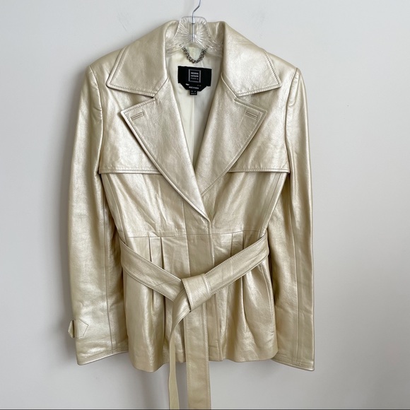 HERVE LEGER  Gold Leather Coat with beautiful lining - Picture 2 of 11